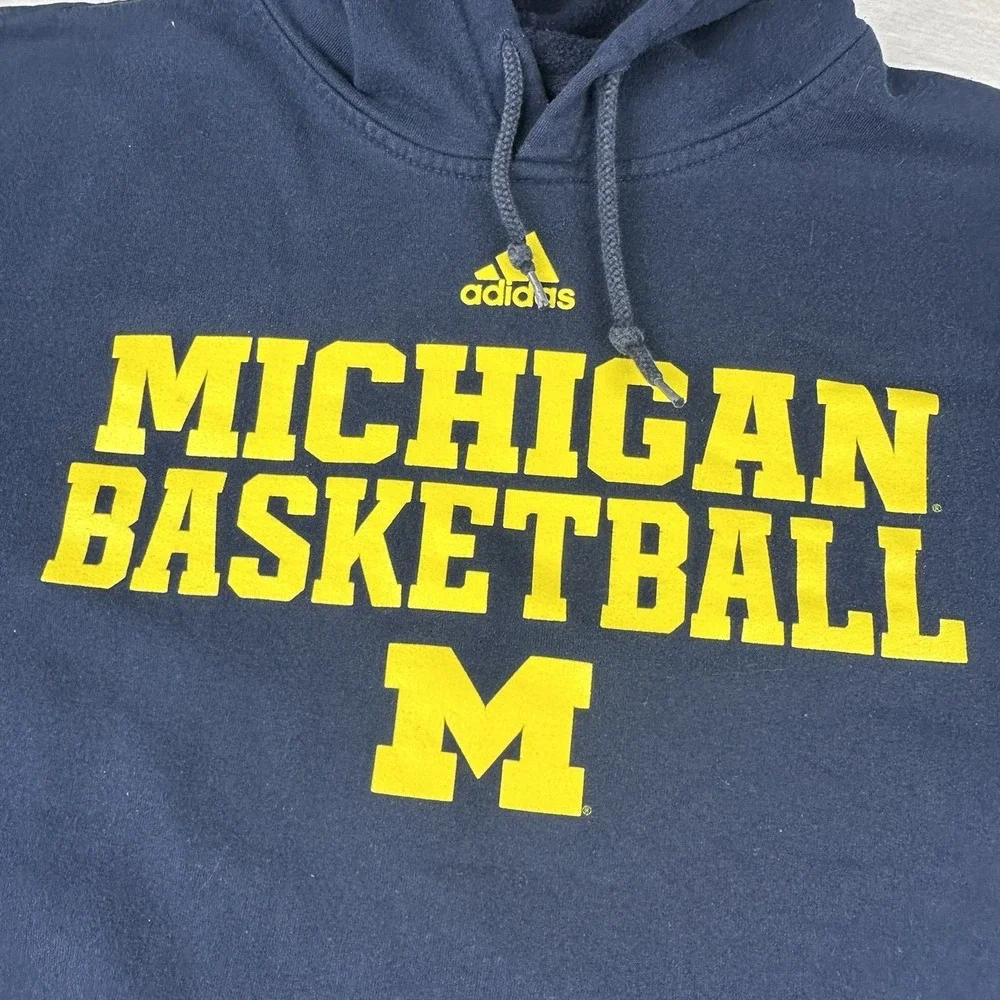 Michigan Wolverines Basketball Y2K Adidas Hoodie Blue Sweatshirt Graphic Mens XL